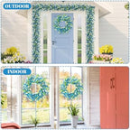 Hotop 2 Pcs Spring Summer Door Wreath for Front Door 22'' Artificial Blue Daisy Flower Wreaths with White Floral Green Leaves for Indoor Outdoor Home Wedding Farmhouse Window Decor - Image 4