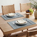 ZeeMart Linen Checked Farmhouse Placemats Set of 6, Chambray 13x19in - Image 2