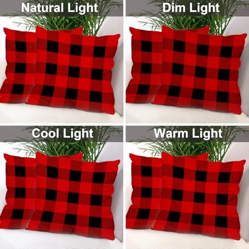 Batmerry Red Black Plaid Throw Pillow Covers, Simple Rustic Lumberjack Geometric Retro Decorative Pillow Covers Digital Printing Blended for Couch Sofa Bed Invisible Zipper 24X24 in(Set of 2) - Image 7