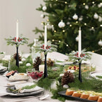 8 PCS Christmas Pine Taper Candle Rings Wreaths 1.38" Mini Snowy Pine Taper Candle Holder Wreaths Candle Rings with Berry Pinecones for Xmas Winter Church Home Table Centerpiece Candlesticks Decor - Image 2