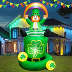 7.1FT St. Patricks Day Inflatables Leprechaun Holding Rainbow Sitting On the Shamrock Hat Decoration, St Patrick Blow up Yard Decoration Leprechaun Inflatable Built-in 6 LED for Irish Decor by Favehome