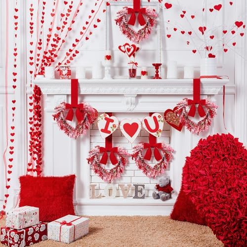 Hoteam 4 Pcs 9 Inch Mini Valentine's Day Love Rattan Wreaths - Image 4
