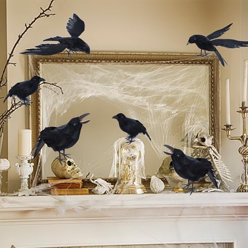 YOFIT 6 Pack Crows Halloween Decorations Realistic Fake Crow - Image 2