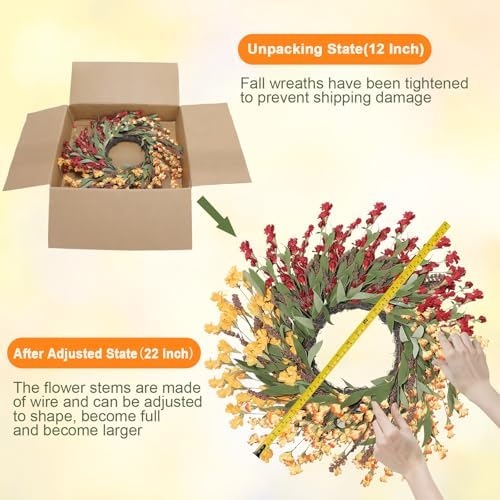 24 inch Fall Wreaths for Front Door Outside Autumn Wreath Fall Door Wreath Fall Decorations for Home Window Wall Porch Farmhouse Wedding Thanksgiving Harvest Halloween Outdoor Indoors Wall Home Decor - Image 6