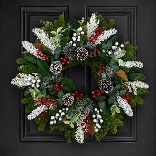 Christmas Wreath for Front Door, 28" Cardinal Winter Wreath with Berries - Image 5