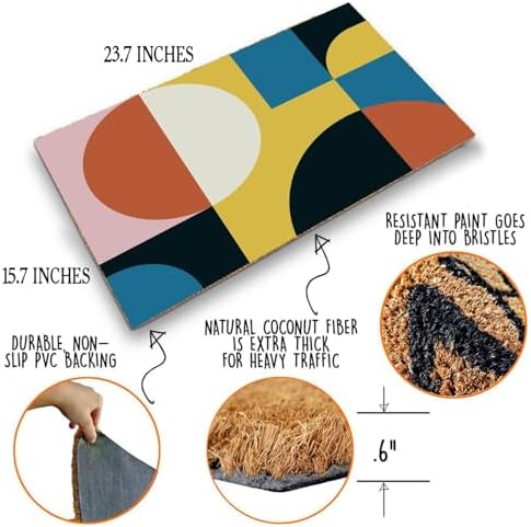 Funny Coir Doormat Simple Modern Abstract Geometric Front Door Mat Entryway Outdoor Mat with Heavy Duty Front Porch Welcome Mats Entry Natural Coconut Brown Mat Novelty Gift Doormat 23.7 x 15.7 inch - Image 5