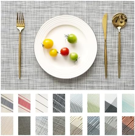 Placemats Set of 12 Vinyl/Plastic Woven Place Mats for Kitchen Table Indoor/Outdoor Washable Placemat Wipeable Dining Table Mats (Grey,12) by Unknown
