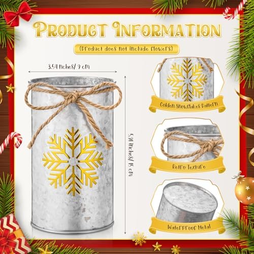 Domensi 6 Pcs Christmas Table Centerpieces Gold Snowflake Vases Decor Rustic Farmhouse Galvanized Metal Vase for Flower Mason Jar Utensil Holder for Home Kitchen Office Xmas Holiday Winter Decorations - Image 3