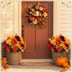 Yinder 12 Bundles Fall Artificial Flowers Bouquet 6 Silk Chrysanthemum and 6 Faux Chamomile Flowers Orange Yellow Burgundy Autumn Floral Arrangement for Vase Thanksgiving Table Centerpieces Home Decor - Image 4