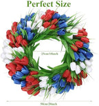 U'Artlines 20 Inch Tulip Patriotic Wreath for Front Door, Red White Blue - Image 6