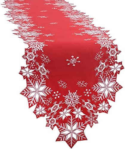 Simhomsen Embroidered Snowflakes Table Runners for Christmas Holiday and Winter 14×108 inches by Simhomsen