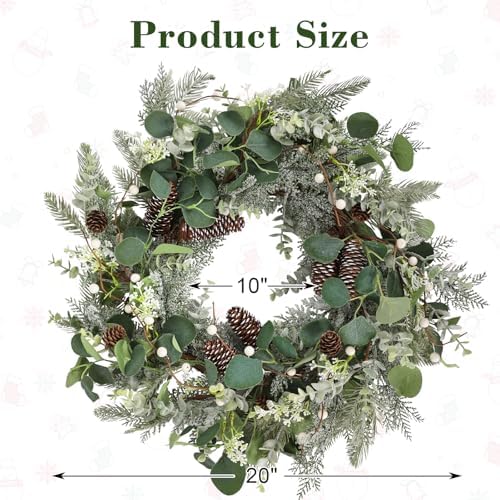 22 Inch Frosted Christmas Wreath with Pine Cones & Berries for Front Door - Image 4