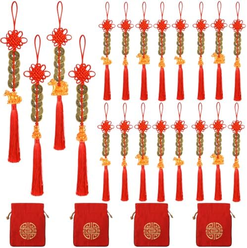 24 Pcs Chinese New Year Horse 2026 Lunar New Year Decorations fengshui Coins Red Tassel Ornaments with Wealth Success Good Luck Hanging Decorations for Gifts Home Car Decor by AUECOOME