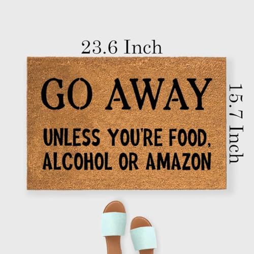 Funny Coir Doormat Go Away Unless You're Food Alcohol or Amazon Welcome Front Porch Decor Doormats For The Entrance Way Personalized Rugs Heavy-Duty PVC Back Non Slip Outdoor Mat 23.6 x 15.7 inch - Image 3