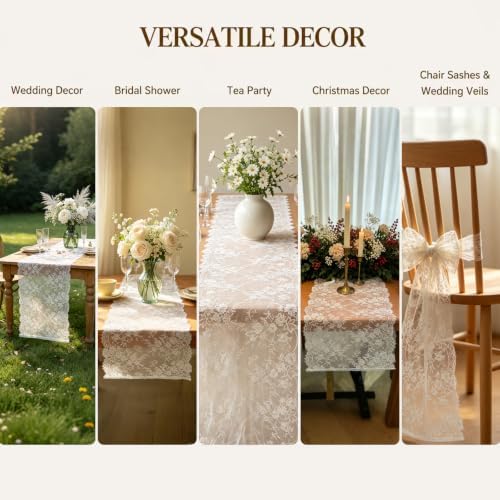 6 Pcs White Lace Table Runner 30x120 Inch Boho Lace Tablecloth - Image 7