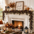 6ft Faux Dusty Plum Berry Garland with Lights, Fall Mantel Decor - Image 5