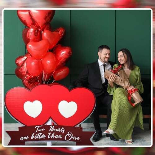 Bucherry 4 ft Heart Cardboard Cutout Valentine's Day Photo Prop Two Hearts Cardboard Stand Life Size Valentines Party Backdrop Decoration Stand up for Anniversary Wedding Engagement Party Decoration - Image 4