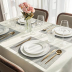 Placemats Set of 12 Vinyl/Plastic Woven Place Mats for Kitchen Table Indoor/Outdoor Washable Placemat Wipeable Dining Table Mats (Grey,12) - Image 6