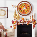 Fall Wreath, Pumpkin and Sunflowers Harvest Autumn Wreath, 22 Inch Wreaths for Front Door, Fall Wreaths for Indoors,Outdoors,Corridors, Offices. (Orange) - Image 4