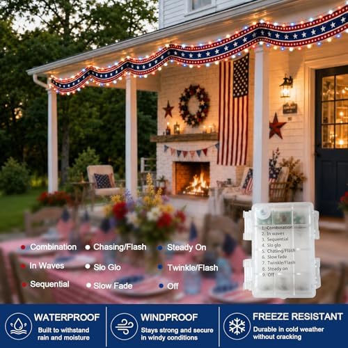 2 Packs 20Ft Light Up Patriotic Bunting Flag Decorations - Image 4