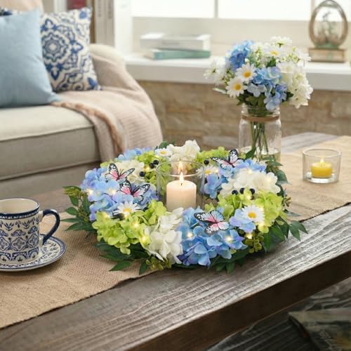 Valery Madelyn 18" Hydrangeas Spring Summer Wreaths for Front Door - Image 4