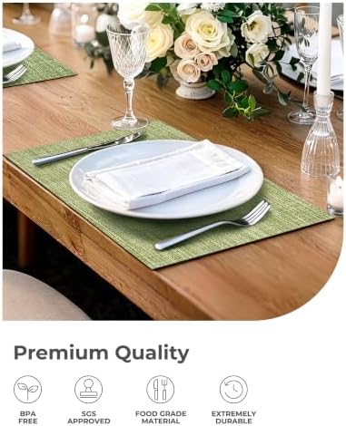 Leetaltree Bean Green Woven Placemats Set of 24 - Heat Resistant Non-Slip Place Mats for Dining Table, Washable Durable PVC Table Mats(Bean Green, 24) - Image 6