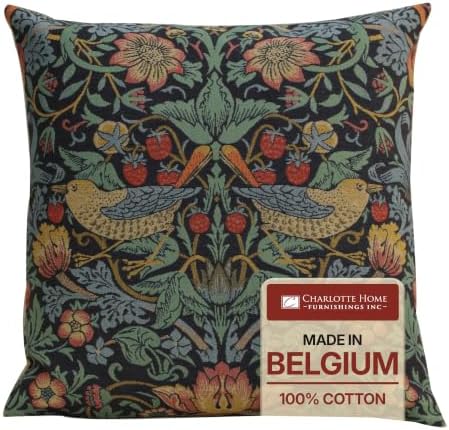 William Morris Strawberry Thief B Blue Tapestry Throw Pillow Cover 18 x 18 by CCharlotteHomeFurnishings