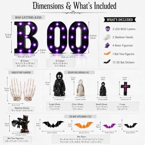 82Pcs Halloween Decorations Set, LED BOO Light, 3D Bats, Skeleton Hands - Image 2