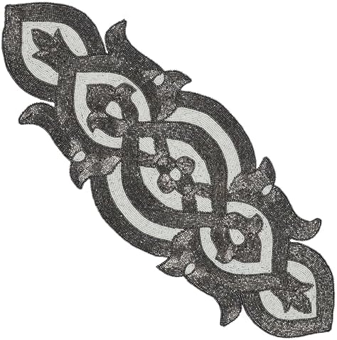Beaded Table Runner Decorative Hand Glitz Rustic Farmhouse for Scalloped Design - 13x36 Inch - Grey Lvory - Image 3