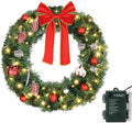 VINGLI 24 Inch Christmas Wreath Prelit Front Door Battery LED Decor Green by VINGLI