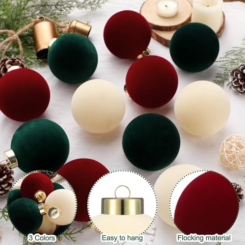 Simgoing 15 Pcs Velvet Christmas Ornaments 3.15'' Red Green Cream - Image 3