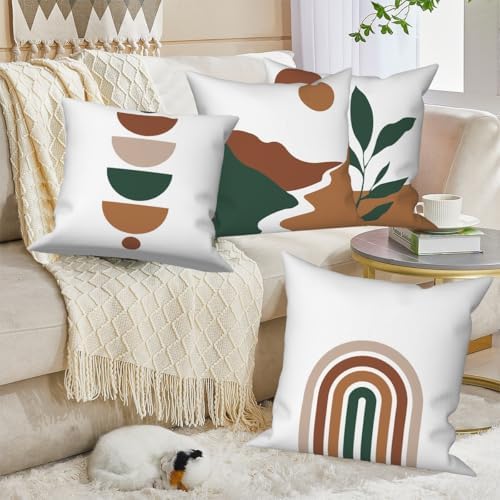 Bohemian Abstract Throw Pillow Covers 24"x24" Set of 4, Boho Minimalist Geometric Leaves Cushion Cover for Sofa Chair Couch Bed Office Garden Patio Farmhouse Indoor Outdoor Decorative - Image 5