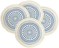 Fennco Styles Boho Geometric Fringe Decorative Cotton Placemats 13-inch Round, Set of 4 - Blue Heat Resistant Insulation Table Mats for Home Decor, Dining Table, Banquets and Special Events by FenncoStyles