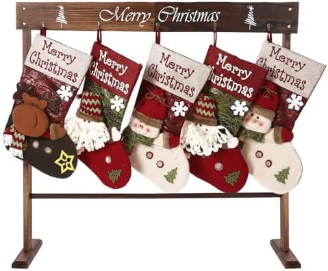 GlikCeil Wooden Christmas Stocking Hanger with 5 Hooks, 39x37 Freestanding by GlikCeil