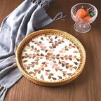 i-lan 3-Piece Round Rattan Serving Trays with Mother of Pearl Inlay – Handwoven Decorative Platters for Coffee Table, Vanity, Kitchen & Home Décor, Set - Image 6