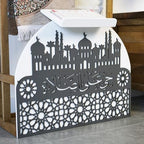Elegant Wooden Quran Stand & Prayer Mat Holder – Islamic Home Décor, Prayer Rug Organizer, Ramadan & Eid Gift, Decorative Wooden Islamic Accessories, Quran Display Holder for Mosque Home White-Silver - Image 3