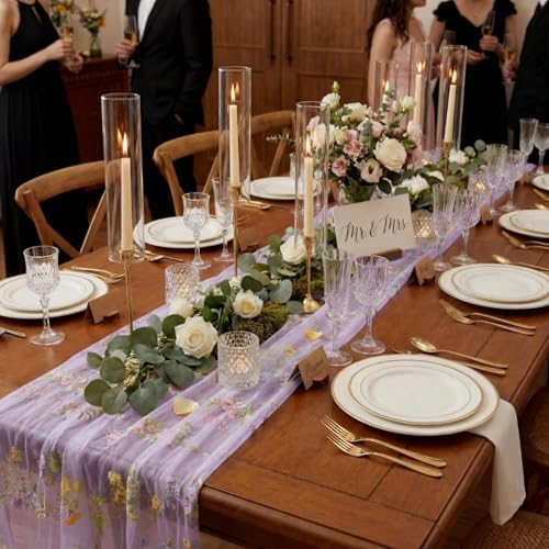 Purple Floral Table Runner 10ft Embroidery Wildflower, 10 Pcs - Image 5