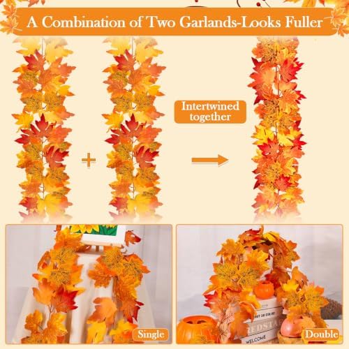 8 Pack Fall Garlands 6.6Ft Artificial Maple Garland for Thanksgiving Décor - Image 4