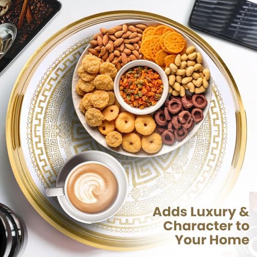 HOME ARCHIVE Round Serving Tray with with Handles Antique Look & Stylish Design Decorative Trays for Kitchen Round Ottoman Tray for Dinning Living Room & Home Decor Pack of 2 (Gold) - Image 7