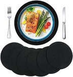 Set of 6 Round Woven Placemats,13.8 inch Cotton Plate Chargers Black Thick Tablemats Braided Tablemats for Dining Rattan Mats Weave Placemats for Table Decoration by WENFOME