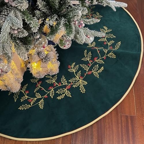 Green Christmas Tree Skirt Velvet 48 Inch - Dark Green Xmas Decorations by Scritism