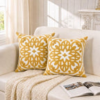 Alysheer Boho Embroidered Throw Pillow Cover 18"x18", 2pcs Mustard Yellow by Alysheer