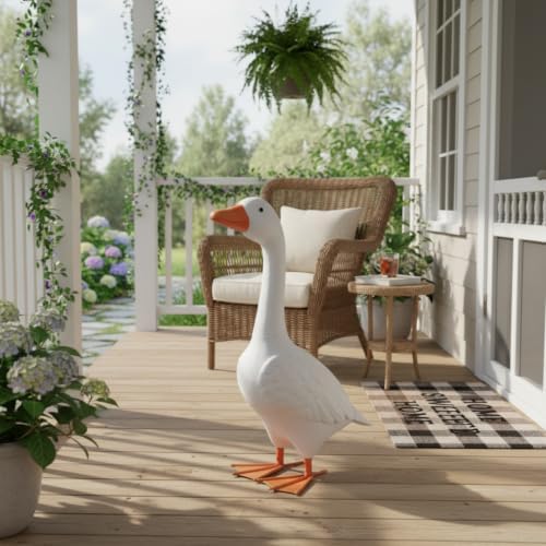 20'' H Porch Goose Statue, Metal Goose Garden Statue Decor, White - Image 3