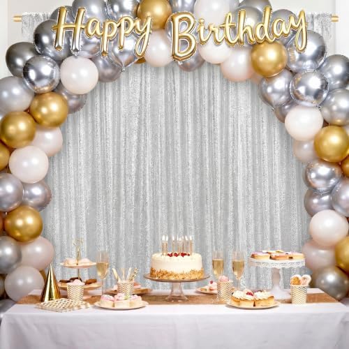Silver Sequin Backdrop Curtains,2 Panels 3FTx8FT Glitter Backdrop for Party - Image 4