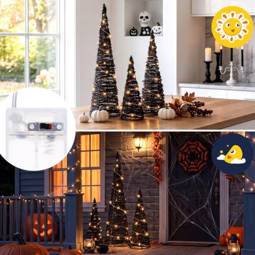 Jenaai 3 Lighted Halloween Rattan Trees 24" 16" 12", Cone Trees Decor - Image 5