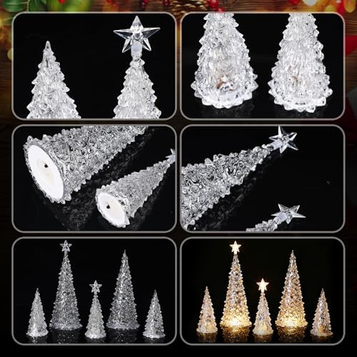 Glooglitter 5 Pcs Acrylic LED Christmas Tree, 12'',11'', 8'', 5'' - Image 3