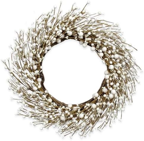 Artificial Winter Wreaths for Front Door 20 Inches White Wreath Rustic White Berry Twig Wreath for Indoors Porch Windows Wall Outdoor Christmas Celebration by DIYFLORU