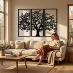 3 Panels Family Tree Metal Wall Decor Tree of Life Metal Wall Art, Home Bedroom Living Room Decor 3D Wall Art 3 Panels Family Tree Metal Wall Decor Modern Decoration (Black, 30"W x 20"H/76x51cm) - Image 2