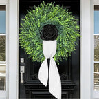 HUZIYAHAN 28In Large Boxwoods Door Wreaths for Front Door Spring Summer Outside All Season Green Year Round Artificial Greenery Wreath for Wall Window Rustic Farmhouse Home Outdoor Indoor Decorations - Image 2