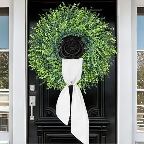 HUZIYAHAN 28In Large Boxwoods Door Wreaths for Front Door Spring Summer Outside All Season Green Year Round Artificial Greenery Wreath for Wall Window Rustic Farmhouse Home Outdoor Indoor Decorations - Image 2